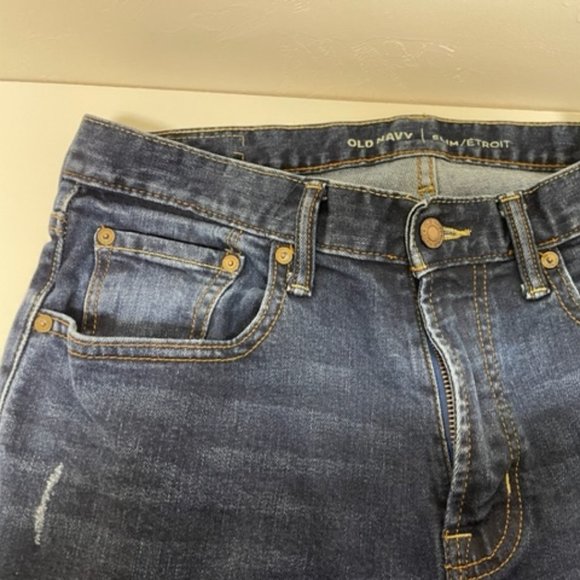 Old Navy Dark Wash Distressed Slim Fit Denim Jeans – 30x32 - Picture 6 of 7